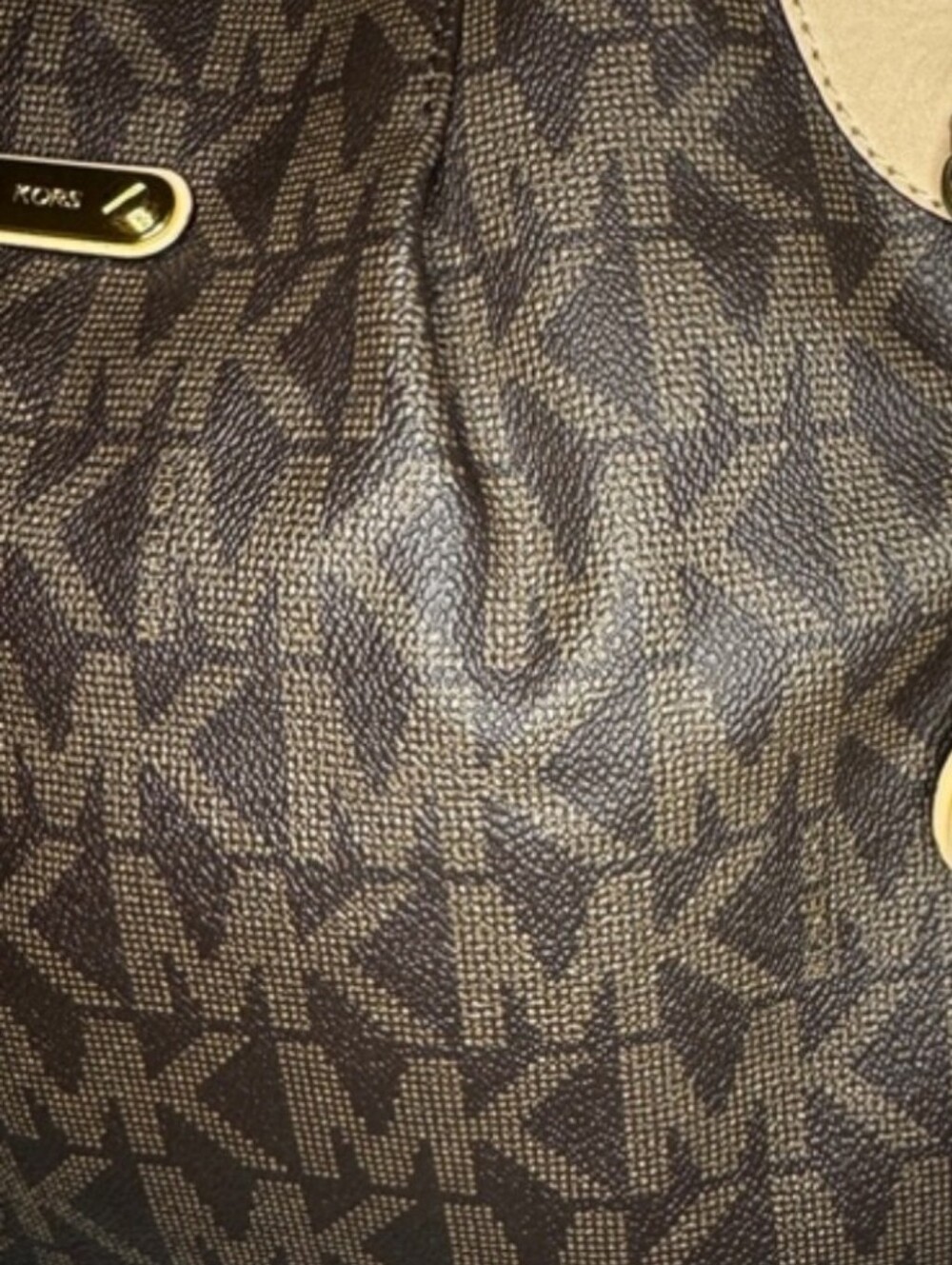 Michael Kors Brown MK Logo Shoulder Bag with Beige Trim - Picture 7 of 8